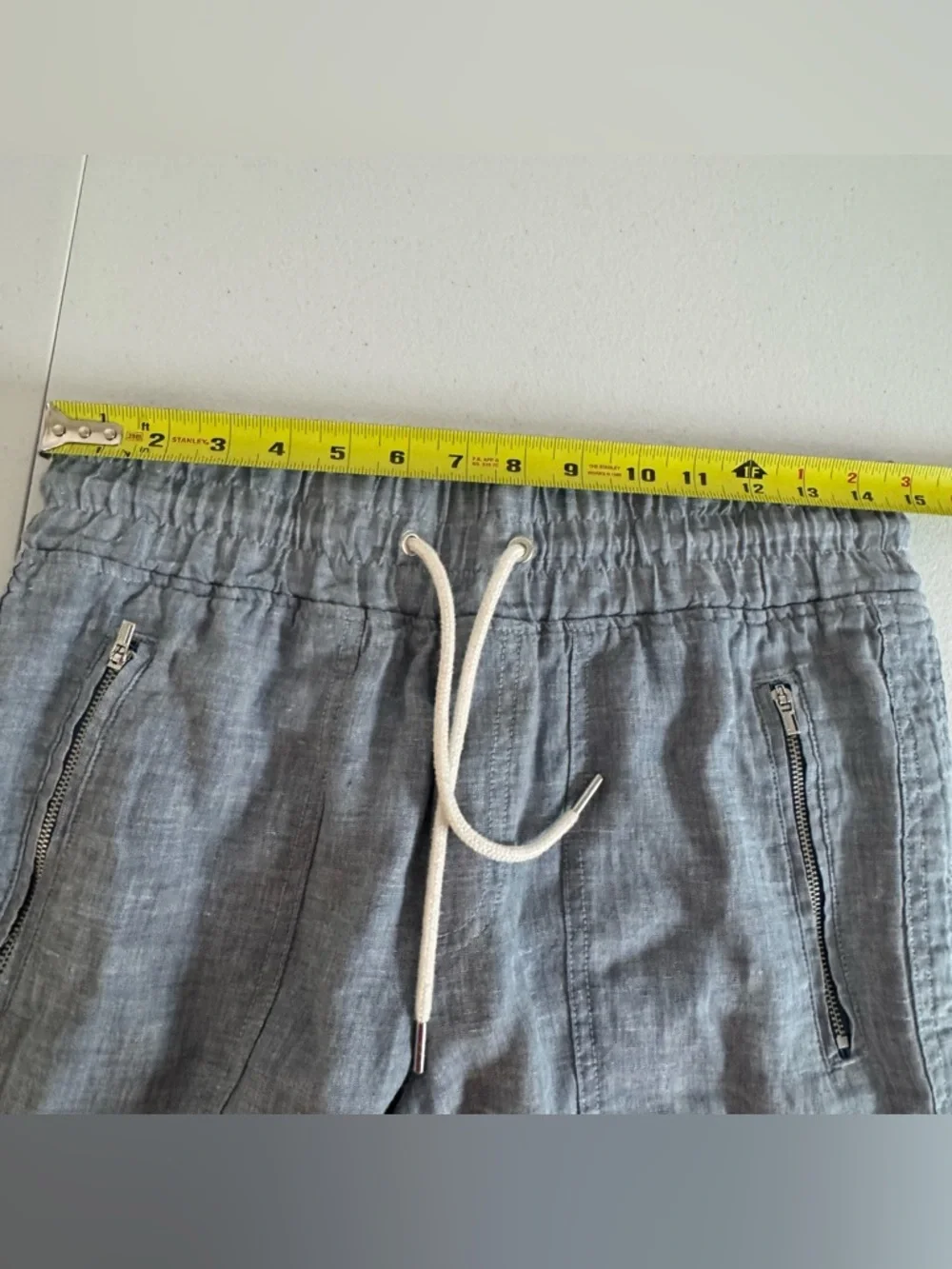 Athleta Cabo Linen Blue Textured Linen Jogger Pants Striped Drawstring Size 4